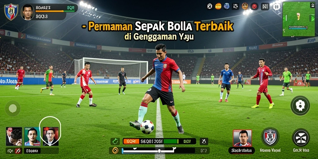Screenshot utama 8QR menampilkan aksi seru di lapangan sepak bola.