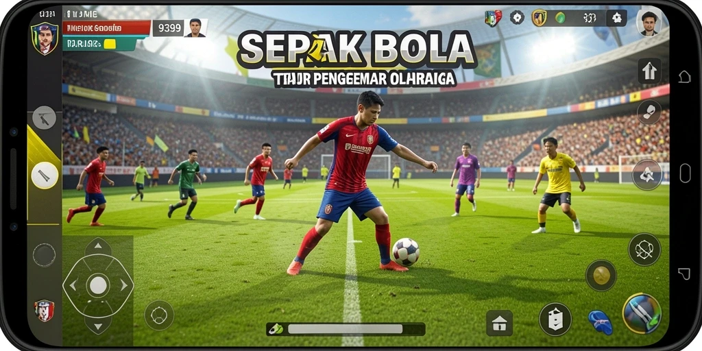 Gameplay seru dalam 9399 menunjukkan aksi sepak bola penuh strategi.