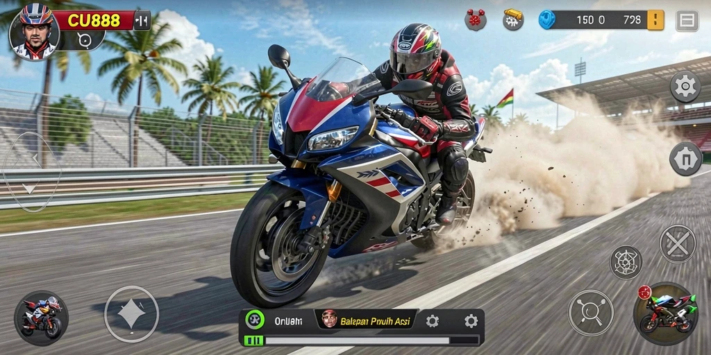 Tampilan gameplay seru balapan motor di CU888.