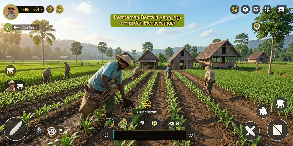 Tampilan menarik gameplay E88 dengan aktivitas bertani.