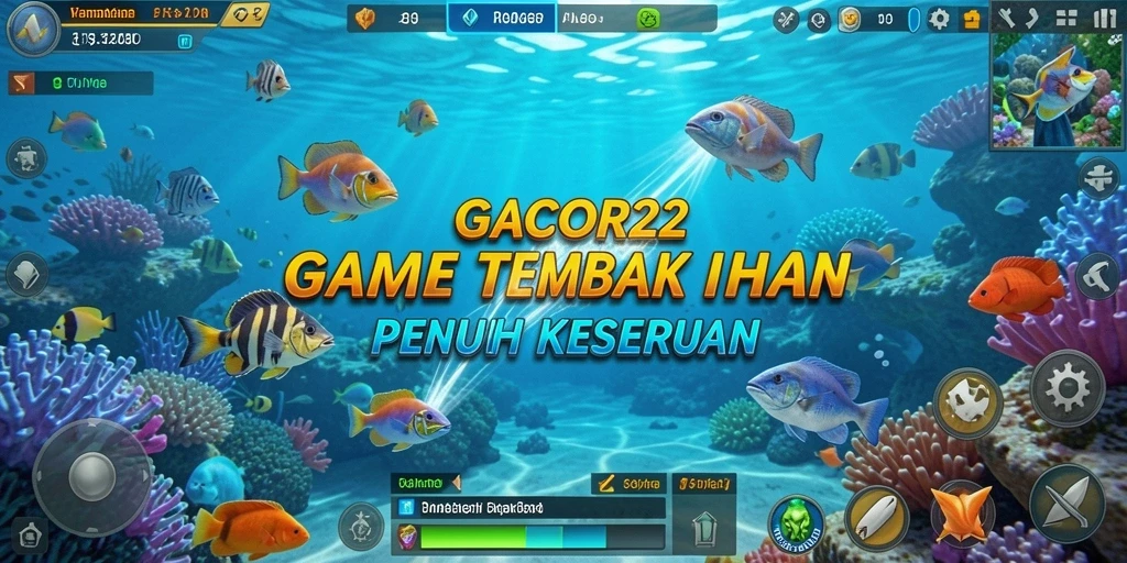 Screenshot gameplay GACOR22 dengan aksi menembak ikan yang mendebarkan.