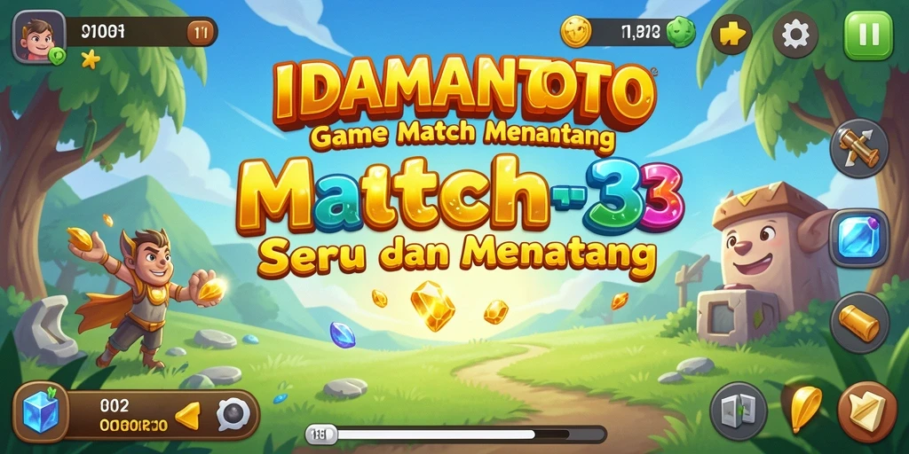 Tampilan gameplay seru IDAMANTOTO dengan aksi Match-3 yang penuh warna.