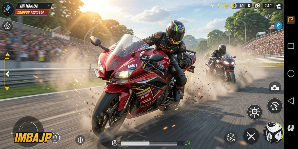 Gameplay menegangkan dari IMBAJP di trek balap motor.