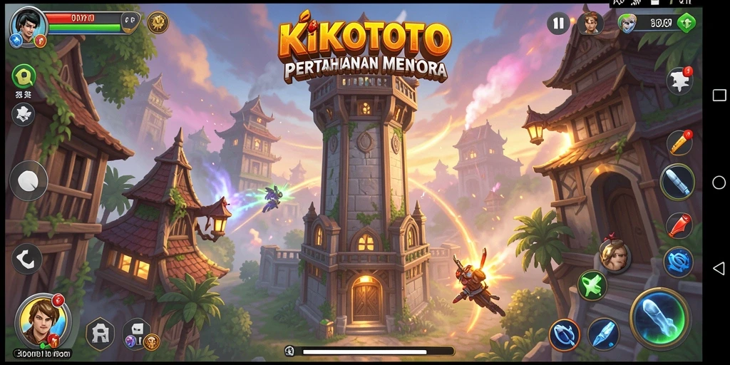 Tampilan gameplay KIKOTOTO menampilkan strategi menara yang menyenangkan.