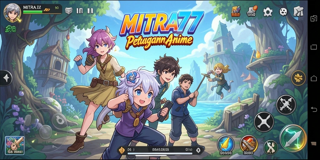 Screenshot gameplay MITRA77 menunjukkan aksi karakter Anime yang seru.