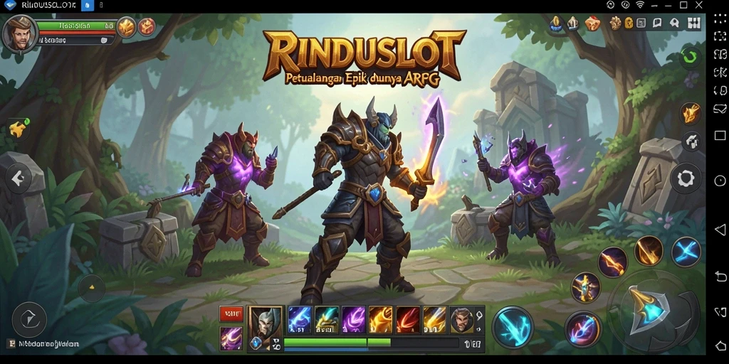 Screenshot gameplay RINDUSLOT menampilkan pertarungan epik dalam dunia fantasi.
