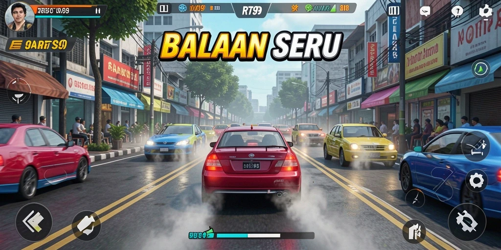 Screenshot gameplay seru dari balapan RT99 yang mendebarkan.