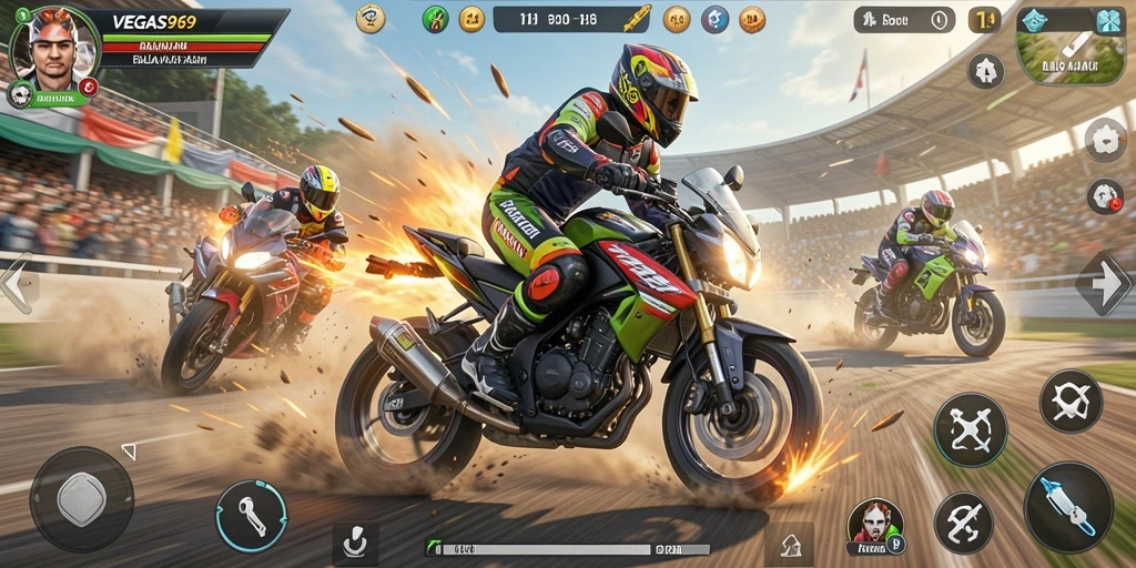 Tangkapan layar dari gameplay balapan motor yang mendebarkan.