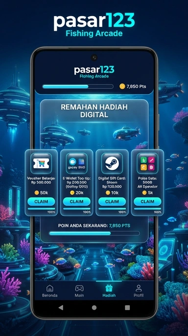 Tampilan utama aplikasi pasar123 dengan berbagai kategori aplikasi.